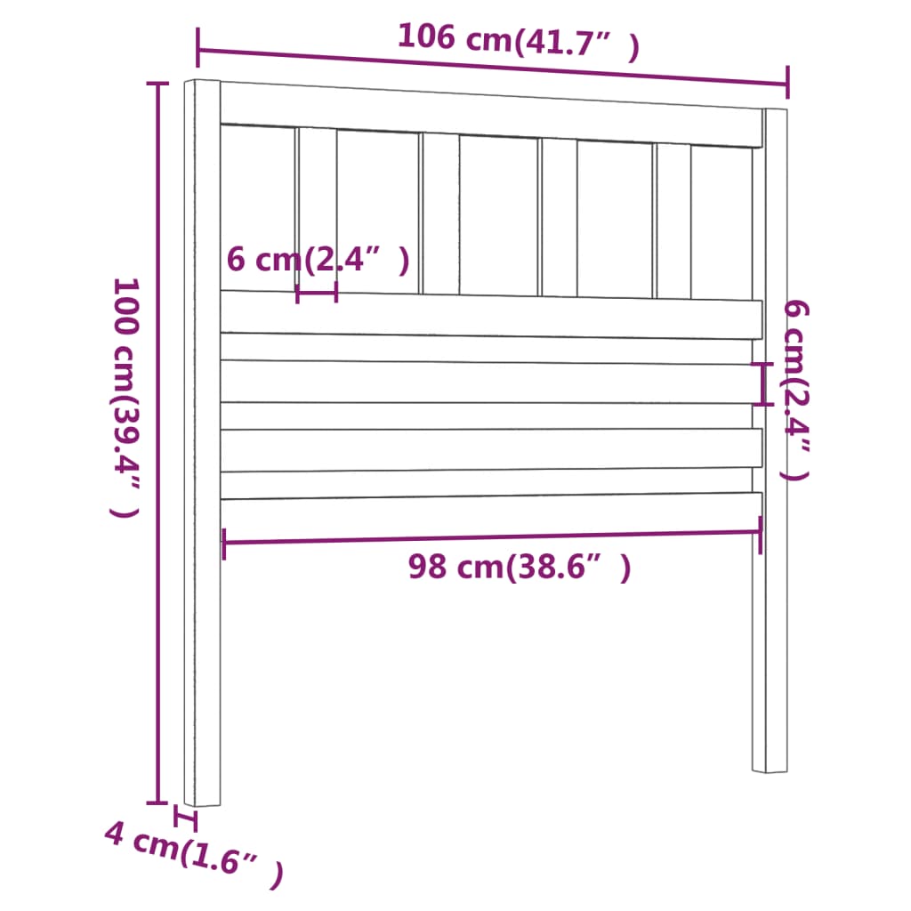 Testiera Per Letto Ambra 106X4X100 Cm In Legno Massello Di Pino