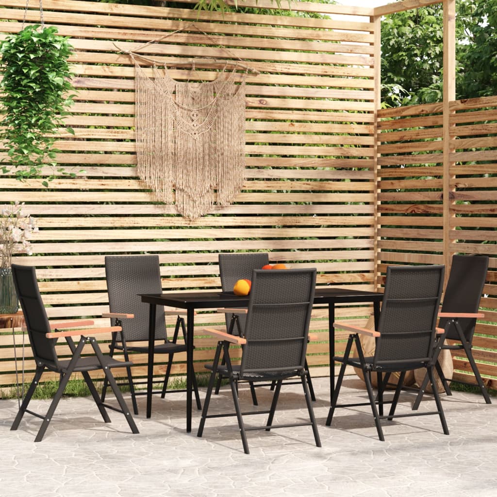 Set Mobili Da Pranzo Per Giardino 7 Pz Nero
