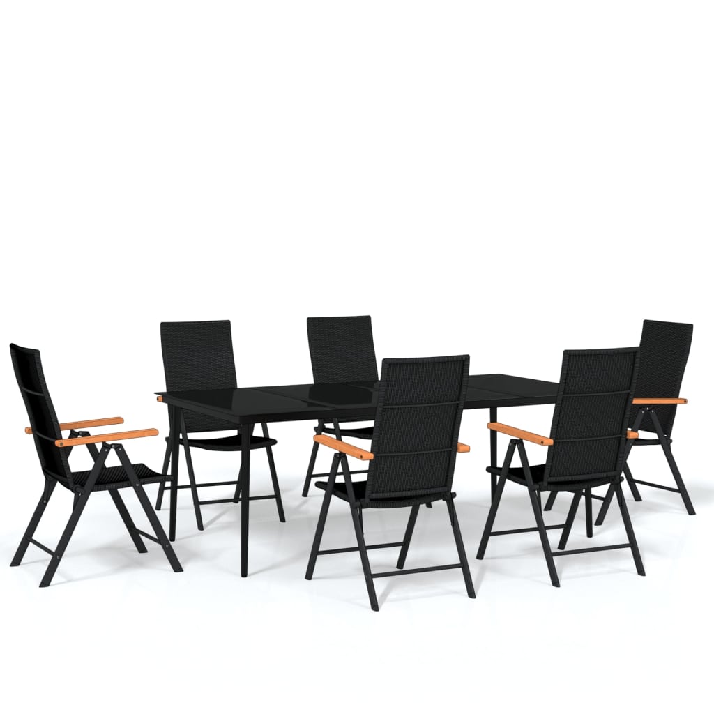 Set Mobili Da Pranzo Per Giardino 7 Pz Nero