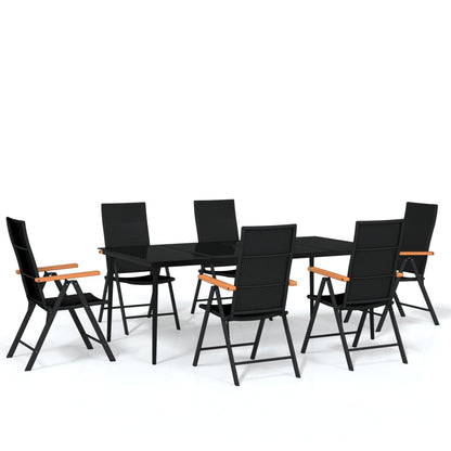 Set Mobili Da Pranzo Per Giardino 7 Pz Nero