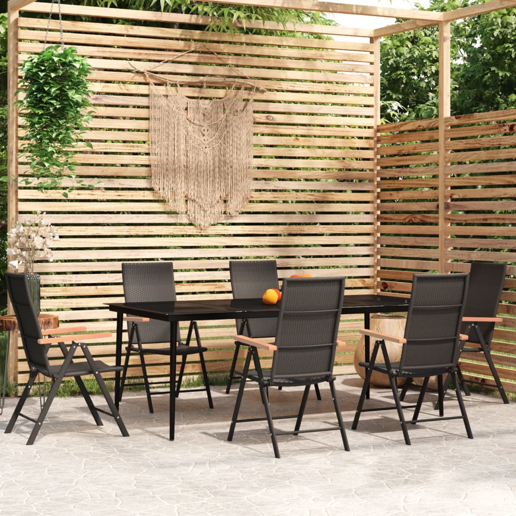 Set Mobili Da Pranzo Per Giardino 7 Pz Nero