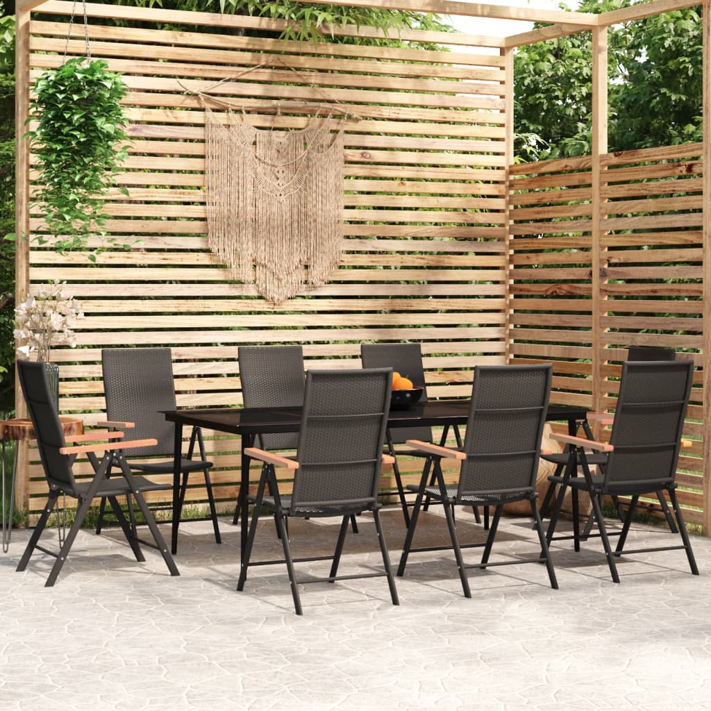 Set Mobili Da Pranzo Per Giardino 7 Pz Nero