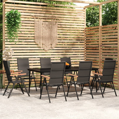 Set Mobili Da Pranzo Per Giardino 7 Pz Nero