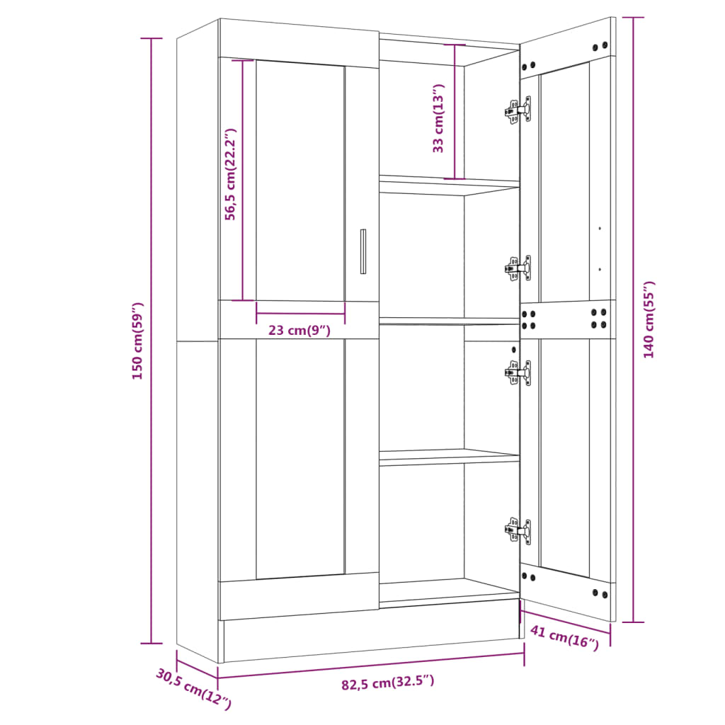 Mobile Vetrina 82,5X30,5X150Cm In Legno Multistrato Rovere Fumo