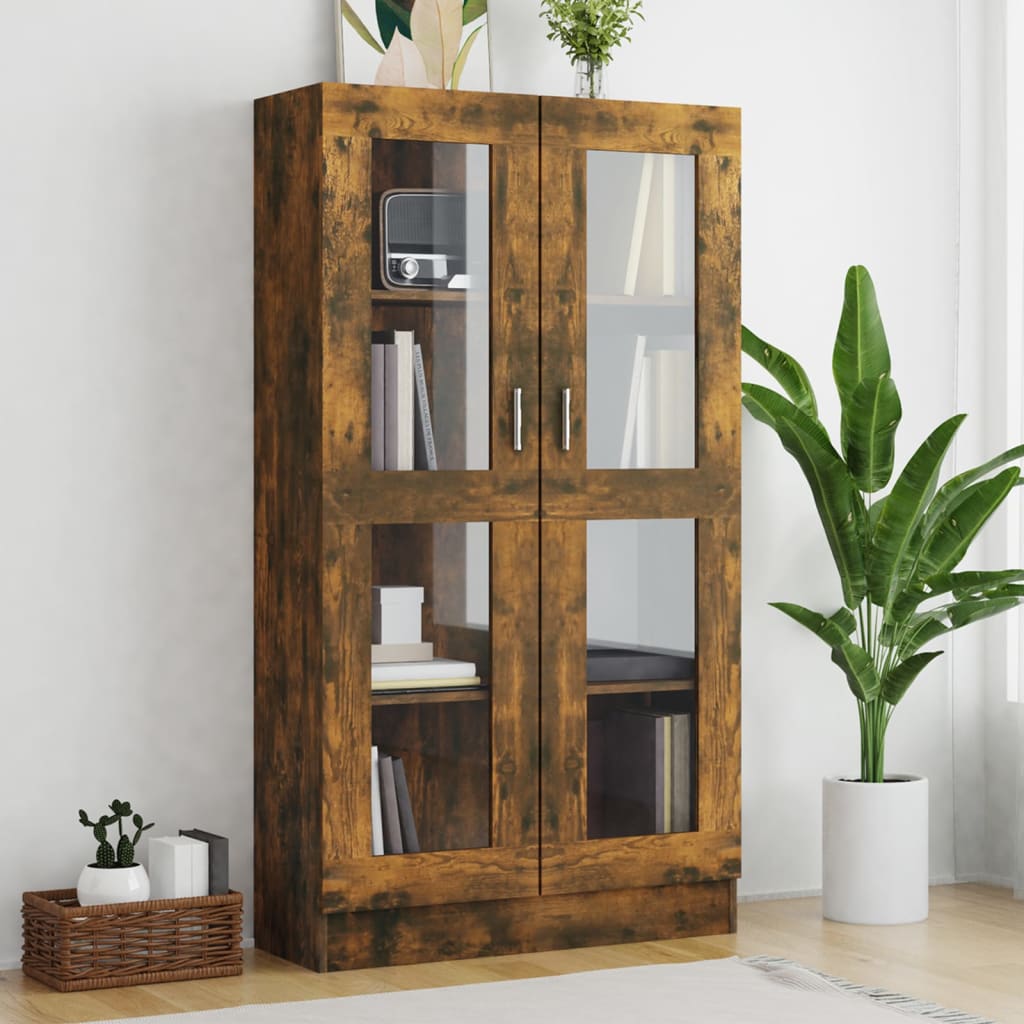 Mobile Vetrina 82,5X30,5X150Cm In Legno Multistrato Rovere Fumo