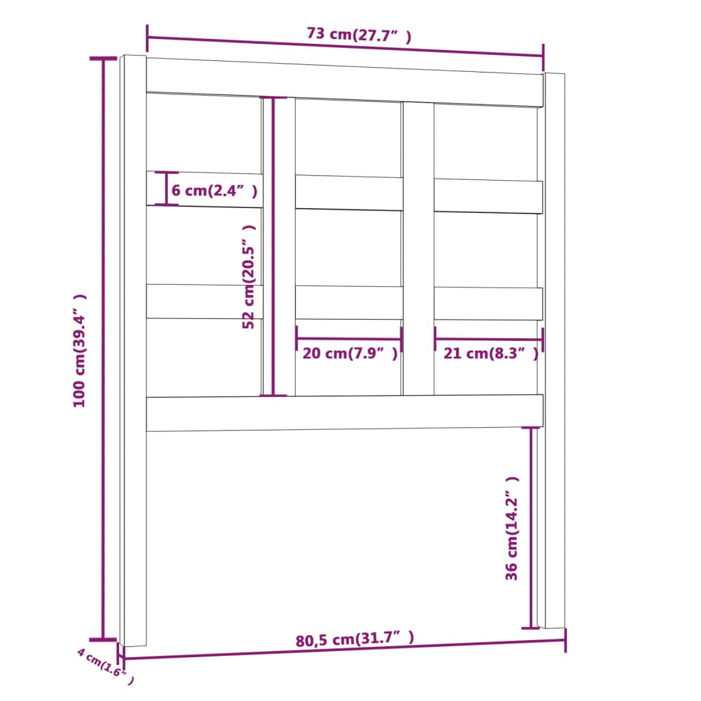 Testiera Per Letto Nera 80,5X4X100 Cm In Legno Massello Di Pino