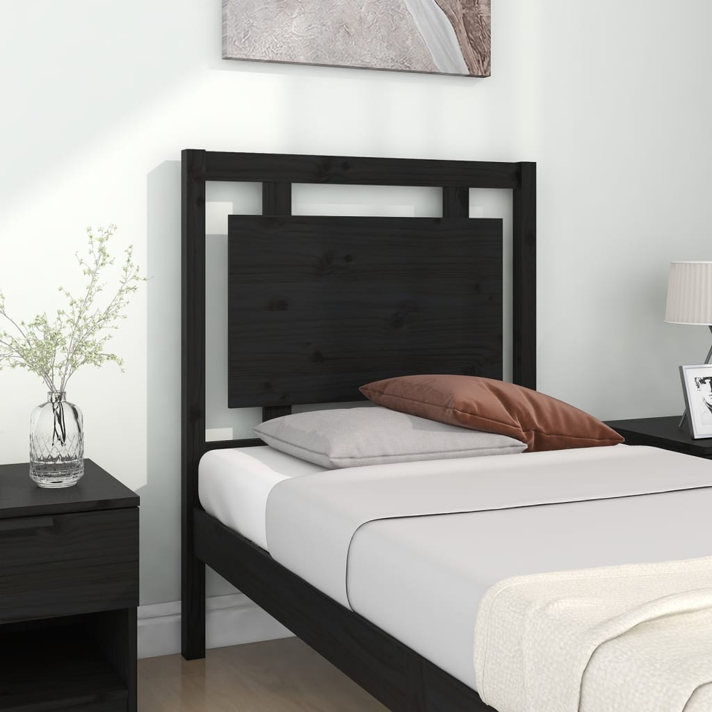 Testiera Per Letto Nera 80,5X4X100 Cm In Legno Massello Di Pino