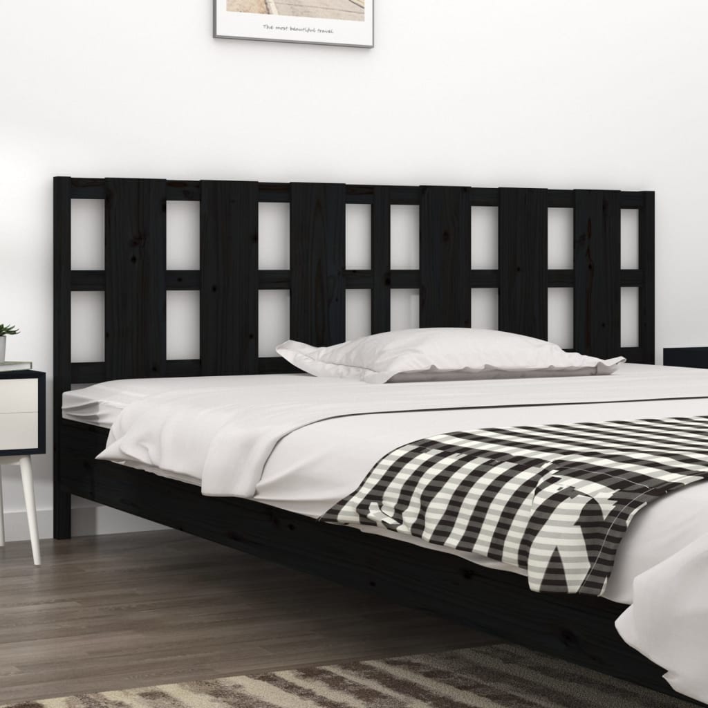 Testiera Per Letto Nera 155,5X4X100Cm In Legno Massello Di Pino