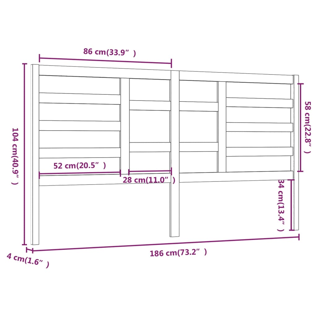 Testiera Per Letto Ambra 186X4X104 Cm In Legno Massello Di Pino