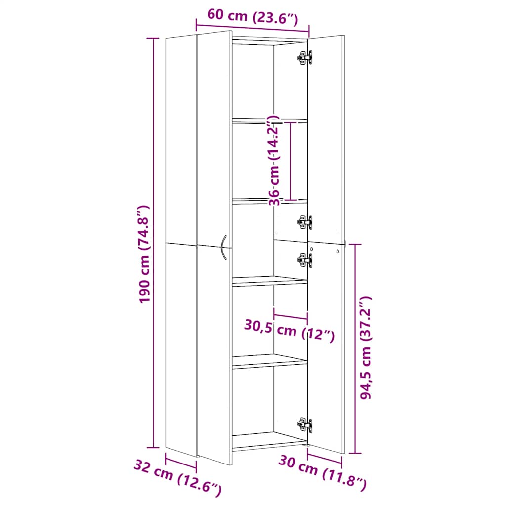 Armadio Per Ufficio Grigio Sonoma 60X32X190Cm Legno Multistrato
