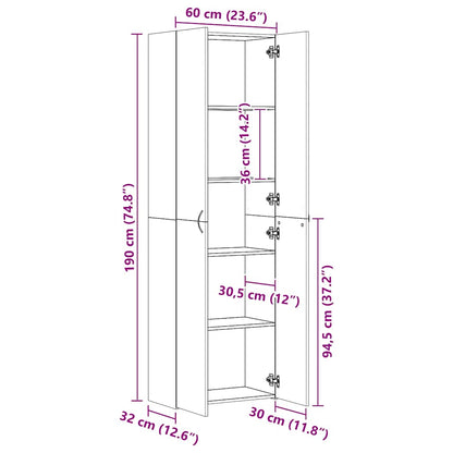 Armadio Per Ufficio Grigio Sonoma 60X32X190Cm Legno Multistrato