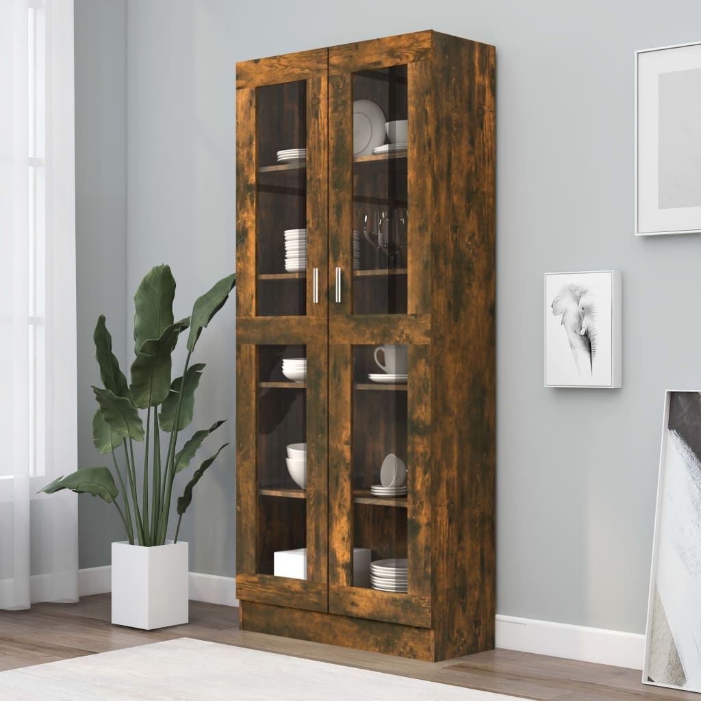 Mobile Vetrina 82,5X30,5X150Cm In Legno Multistrato Rovere Fumo