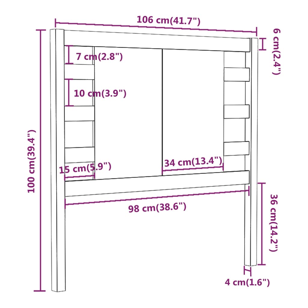 Testiera Per Letto Nera 106X4X100 Cm In Legno Massello Di Pino