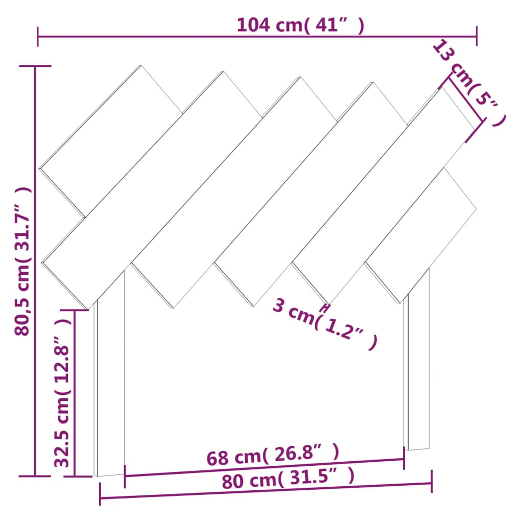 Testiera Per Letto Bianca 104X3X80,5 Cm Legno Massello Di Pino