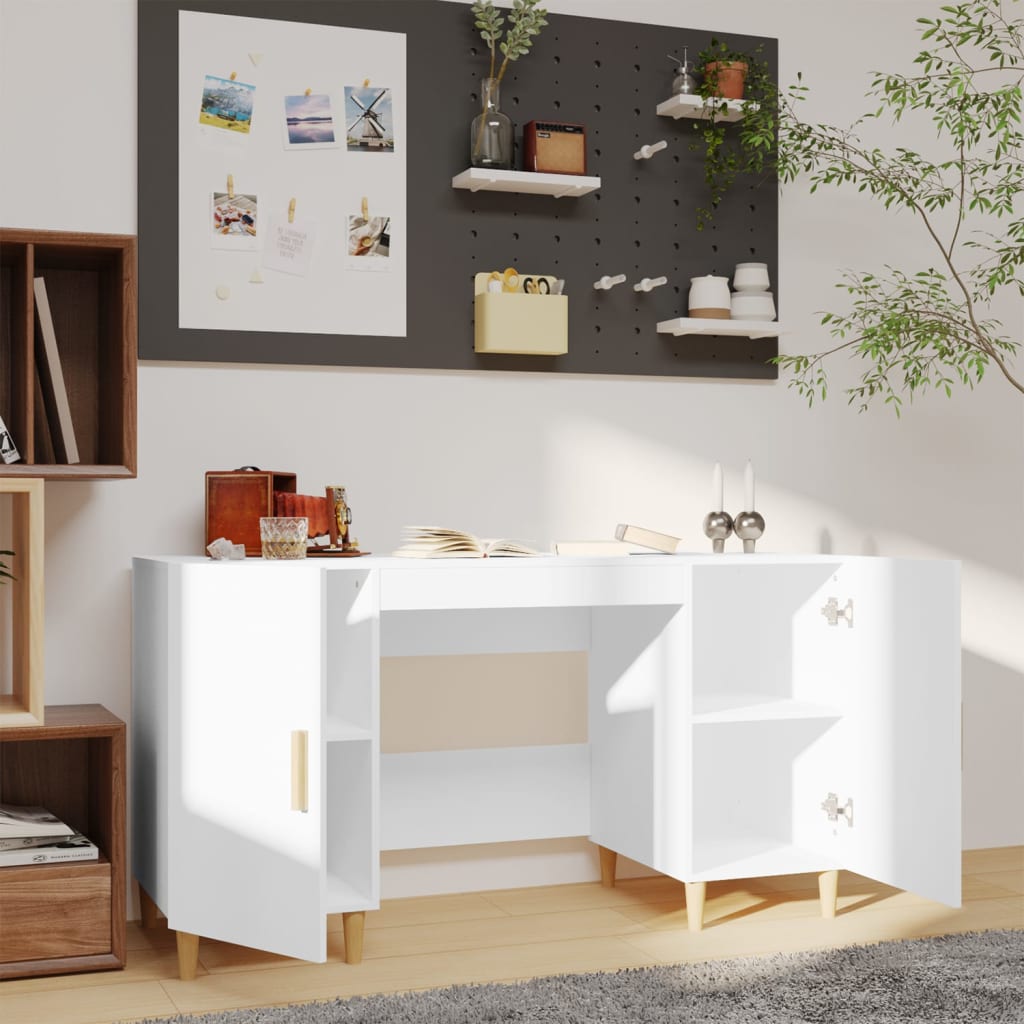 Scrivania Bianca 140X50X75 Cm In Legno Multistrato