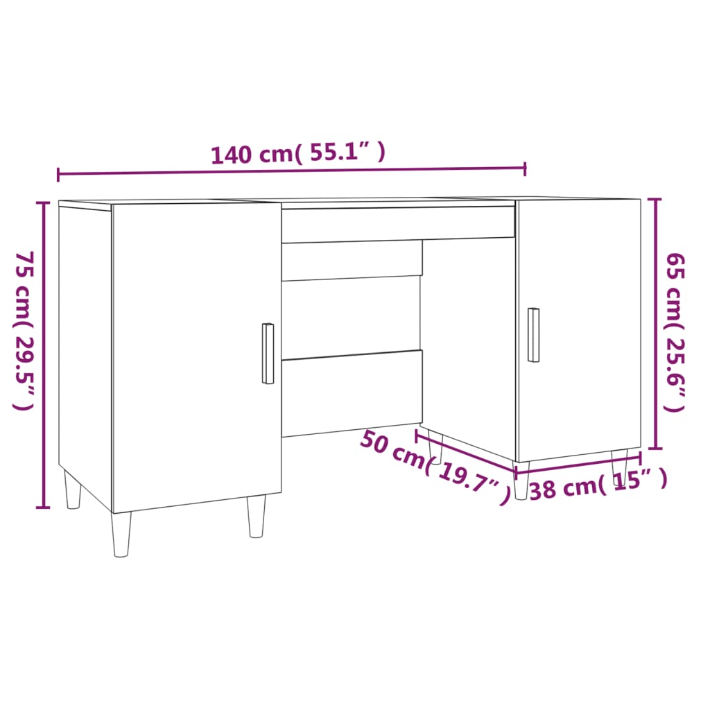 Scrivania Bianca 140X50X75 Cm In Legno Multistrato