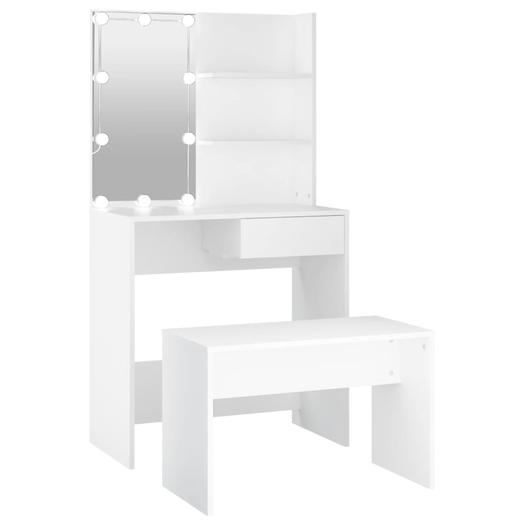 Set Tavolo Da Toeletta Bianco Con Led In Legno Multistrato