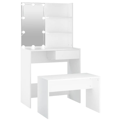 Set Tavolo Da Toeletta Bianco Con Led In Legno Multistrato