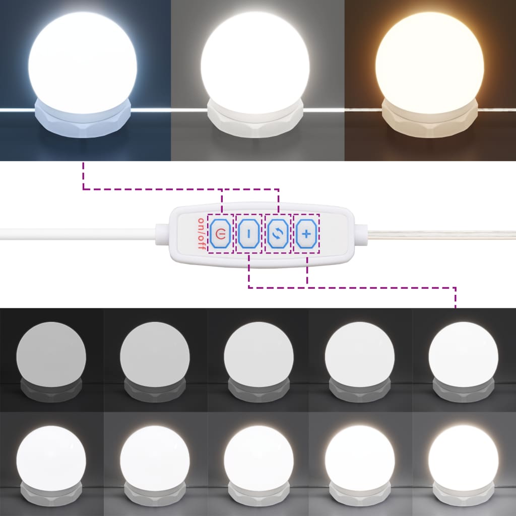 Set Tavolo Da Toeletta Bianco Con Led In Legno Multistrato