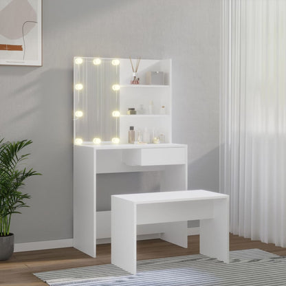 Set Tavolo Da Toeletta Bianco Con Led In Legno Multistrato