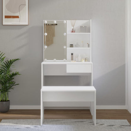 Set Tavolo Da Toeletta Bianco Con Led In Legno Multistrato