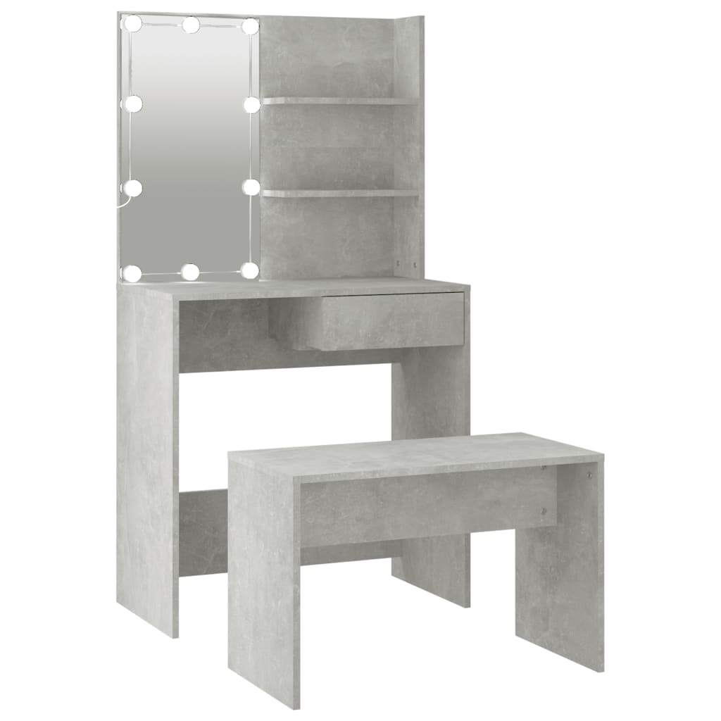 Set Tavolo Da Toeletta Grigio Cemento Con Led Legno Multistrato Talpa