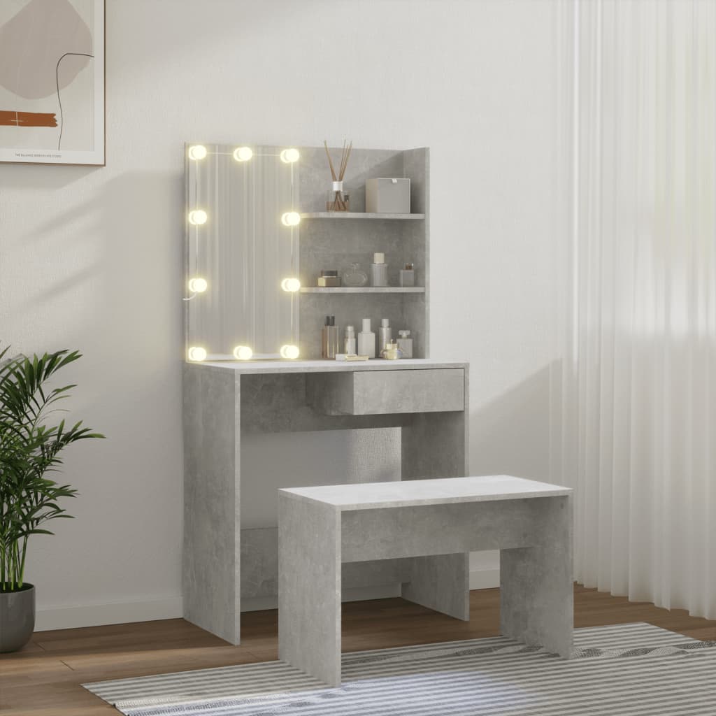 Set Tavolo Da Toeletta Grigio Cemento Con Led Legno Multistrato Talpa