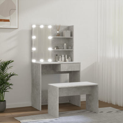 Set Tavolo Da Toeletta Grigio Cemento Con Led Legno Multistrato Talpa