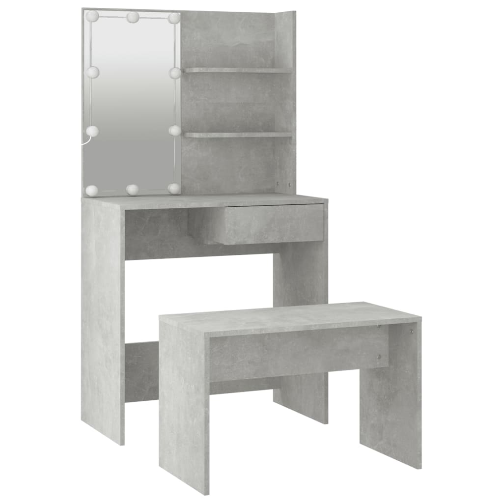 Set Tavolo Da Toeletta Grigio Cemento Con Led Legno Multistrato Talpa