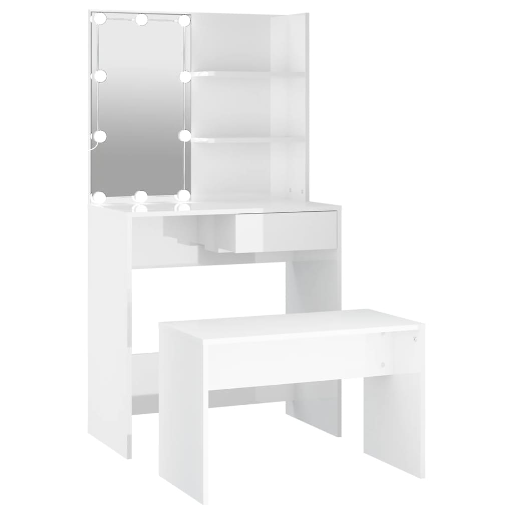 Set Tavolo Da Toeletta Bianco Lucido Con Led Legno Multistrato Talpa