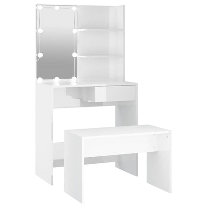 Set Tavolo Da Toeletta Bianco Lucido Con Led Legno Multistrato Talpa