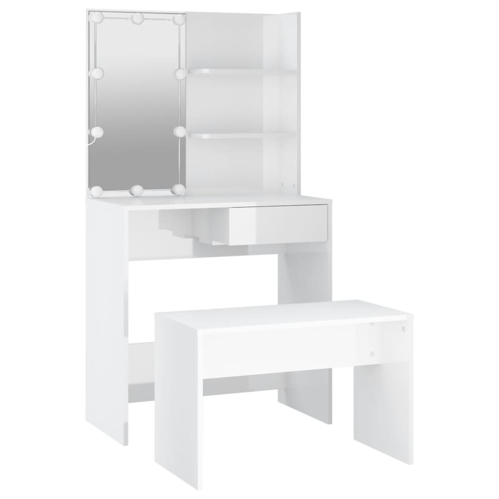 Set Tavolo Da Toeletta Bianco Lucido Con Led Legno Multistrato Talpa
