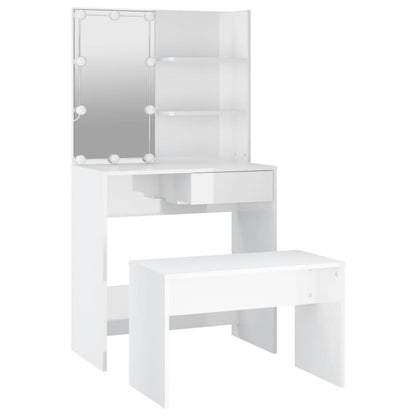 Set Tavolo Da Toeletta Bianco Lucido Con Led Legno Multistrato Talpa