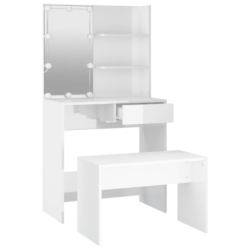 Set Tavolo Da Toeletta Bianco Lucido Con Led Legno Multistrato Talpa