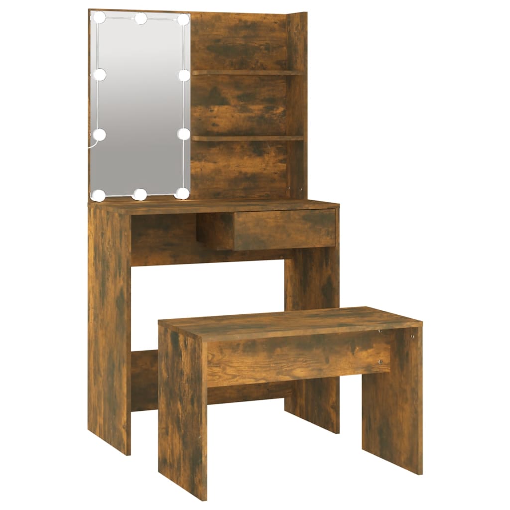 Set Tavolo Da Toeletta Con Led Rovere Fumo In Legno Multistrato Talpa
