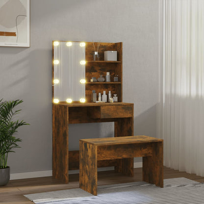 Set Tavolo Da Toeletta Con Led Rovere Fumo In Legno Multistrato Talpa