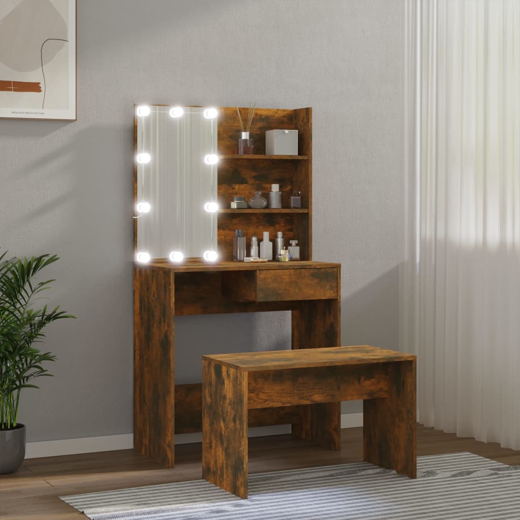 Set Tavolo Da Toeletta Con Led Rovere Fumo In Legno Multistrato Talpa