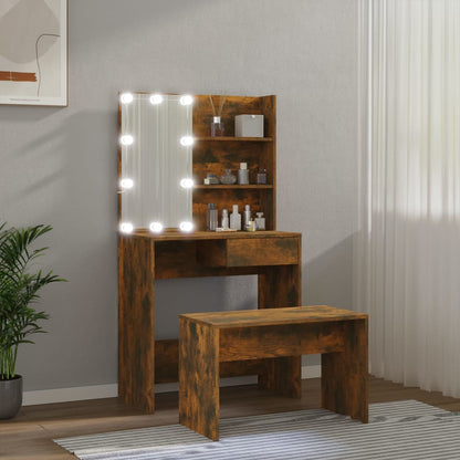 Set Tavolo Da Toeletta Con Led Rovere Fumo In Legno Multistrato Talpa