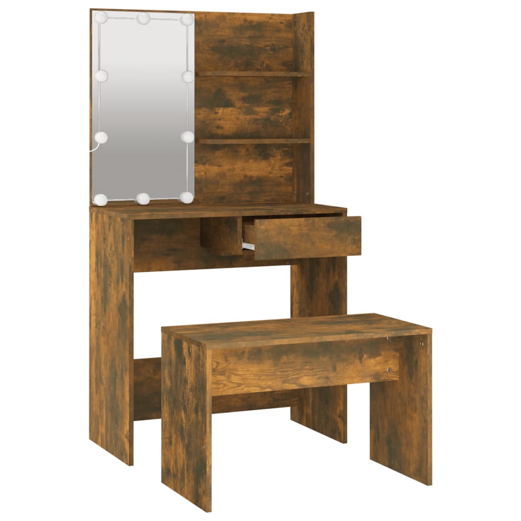 Set Tavolo Da Toeletta Con Led Rovere Fumo In Legno Multistrato Talpa