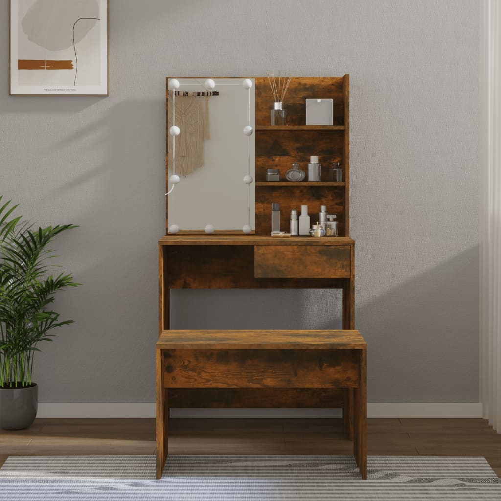 Set Tavolo Da Toeletta Con Led Rovere Fumo In Legno Multistrato Talpa