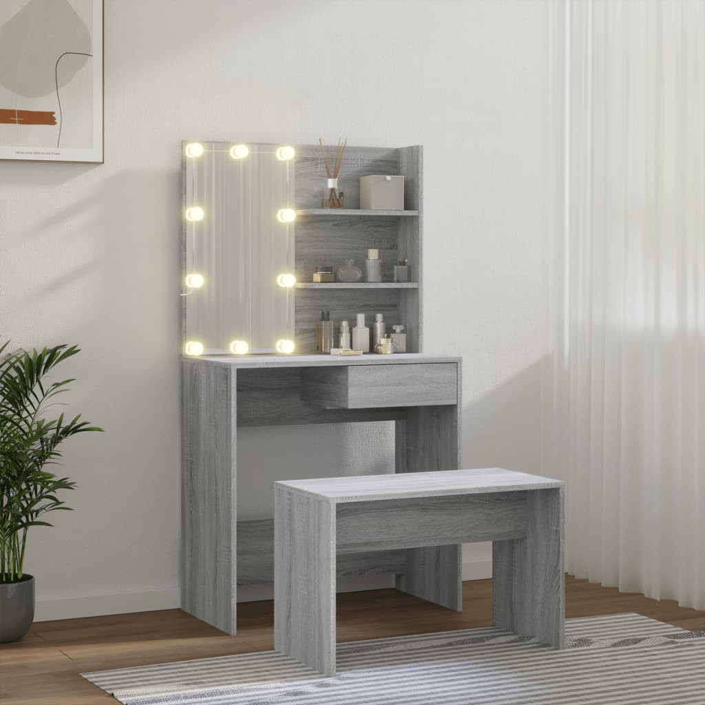 Set Tavolo Da Toeletta Con Led Grigio Sonoma Legno Multistrato Talpa