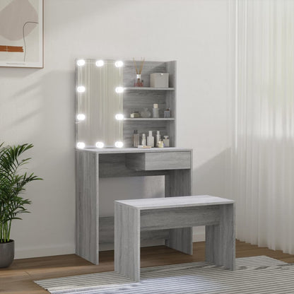 Set Tavolo Da Toeletta Con Led Grigio Sonoma Legno Multistrato Talpa