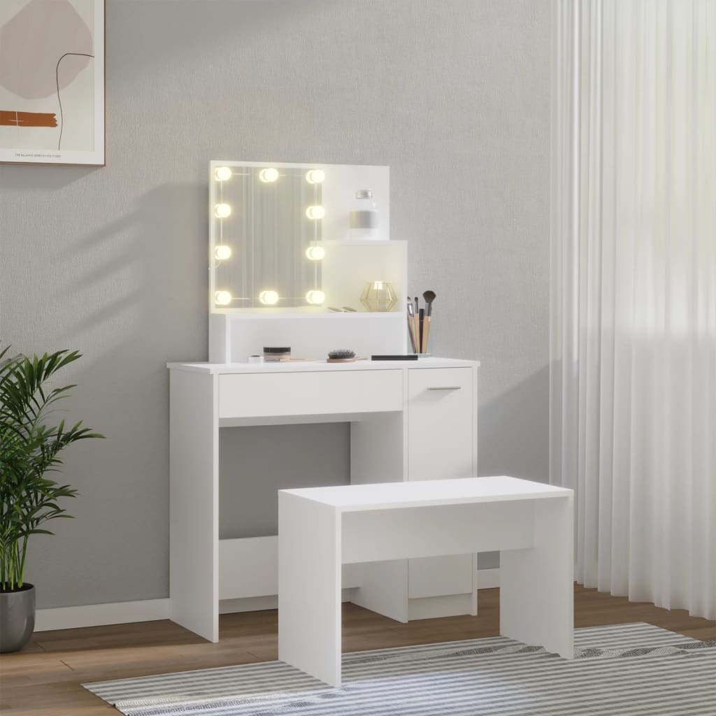 Set Tavolo Da Toeletta Bianco Con Led In Legno Multistrato Talpa