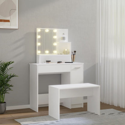 Set Tavolo Da Toeletta Bianco Con Led In Legno Multistrato Talpa