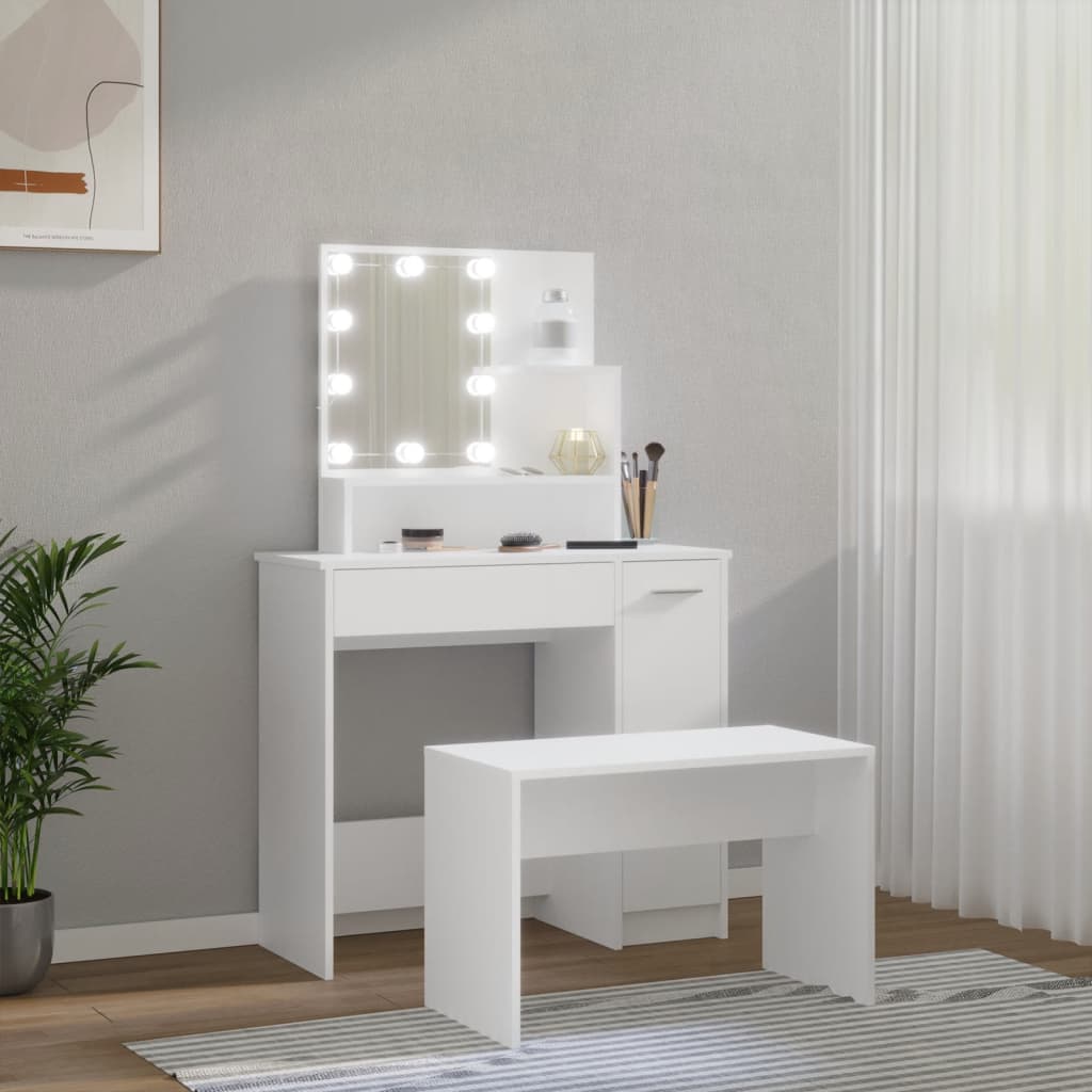 Set Tavolo Da Toeletta Bianco Con Led In Legno Multistrato Talpa