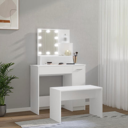 Set Tavolo Da Toeletta Bianco Con Led In Legno Multistrato Talpa