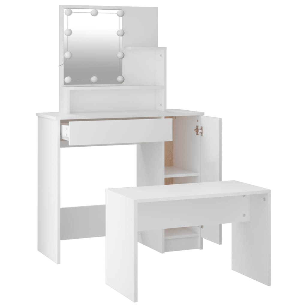 Set Tavolo Da Toeletta Bianco Con Led In Legno Multistrato Talpa