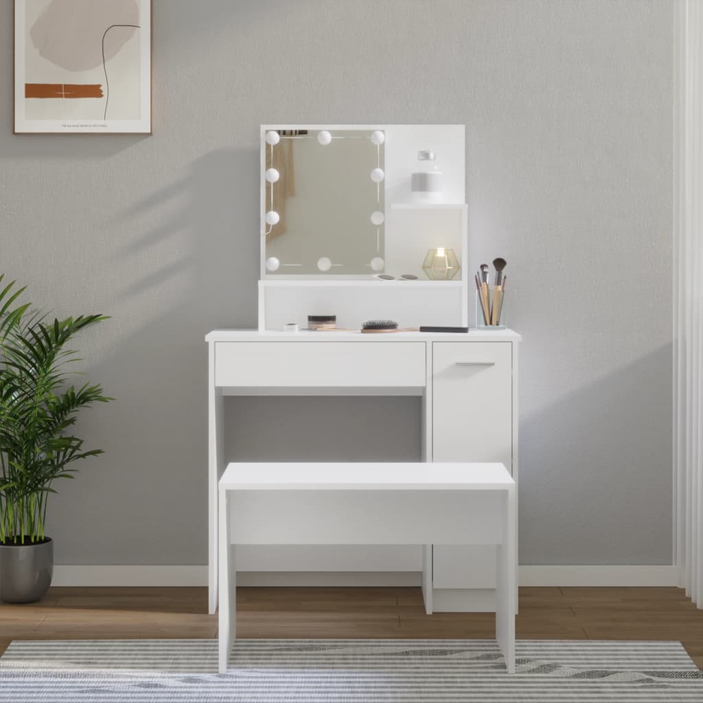 Set Tavolo Da Toeletta Bianco Con Led In Legno Multistrato Talpa