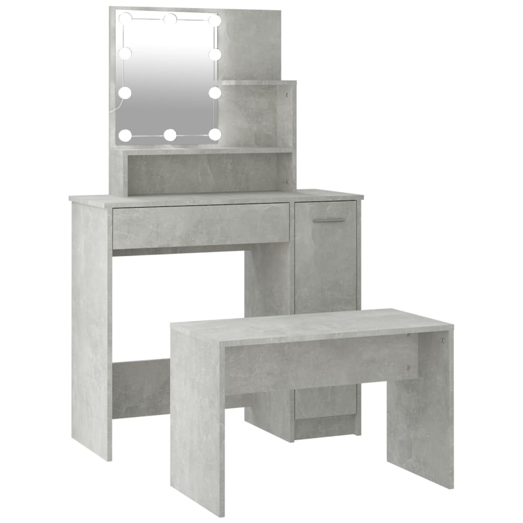 Set Tavolo Da Toeletta Grigio Cemento Con Led Legno Multistrato Talpa