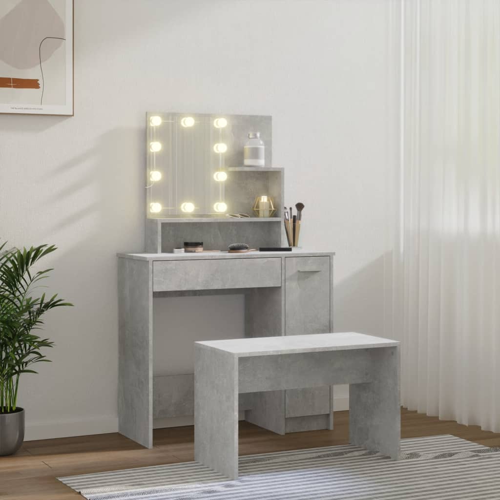 Set Tavolo Da Toeletta Grigio Cemento Con Led Legno Multistrato Talpa